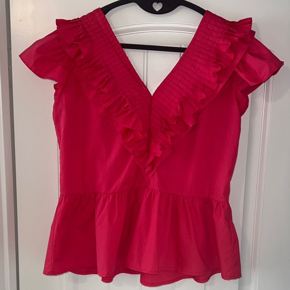 NWOT Women's Pink Ruffle V-Neck Peplum Top - Picture 5 of 8